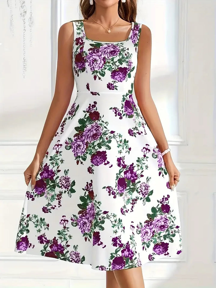Bequemes figurschmeichelndes Damen Midikleid, ärmellos, mit hübschem Blumenmuster für Outfits.
