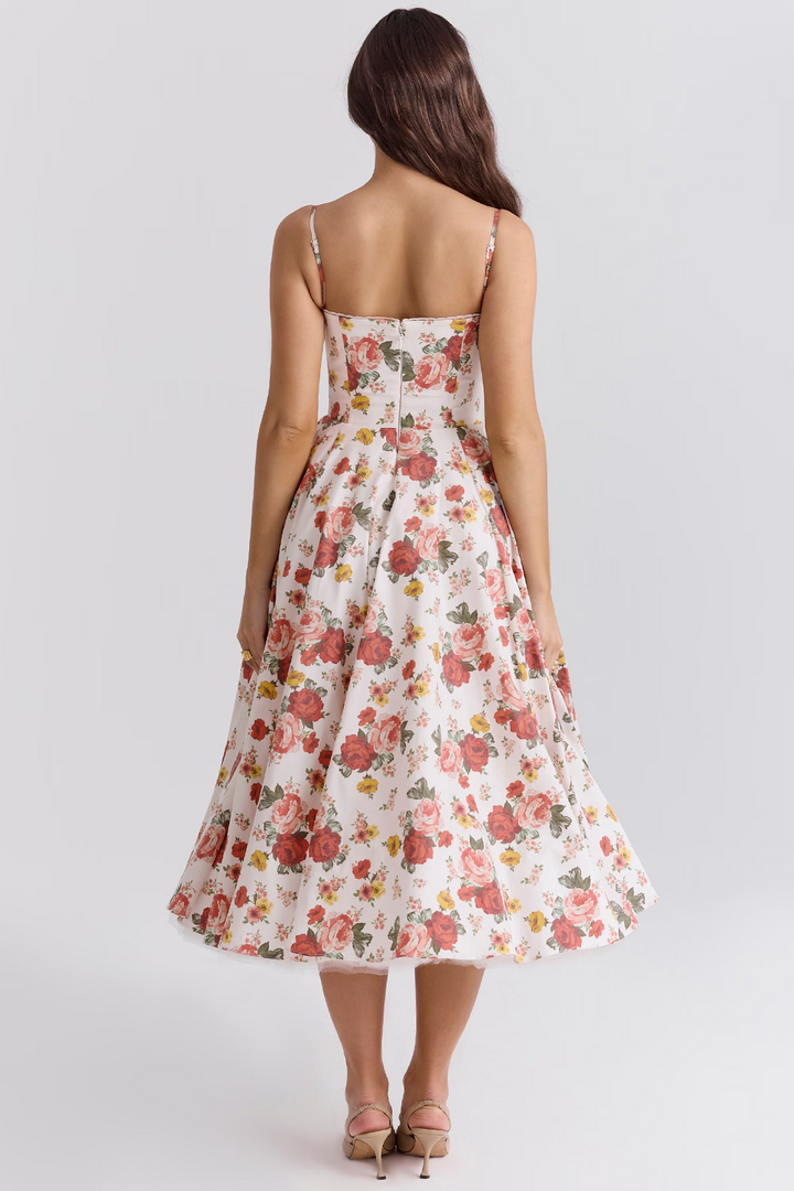 Exklusives Midi-Kleid Damen: Korsett-Top und fließender Rock für Feste und besondere Momente.
