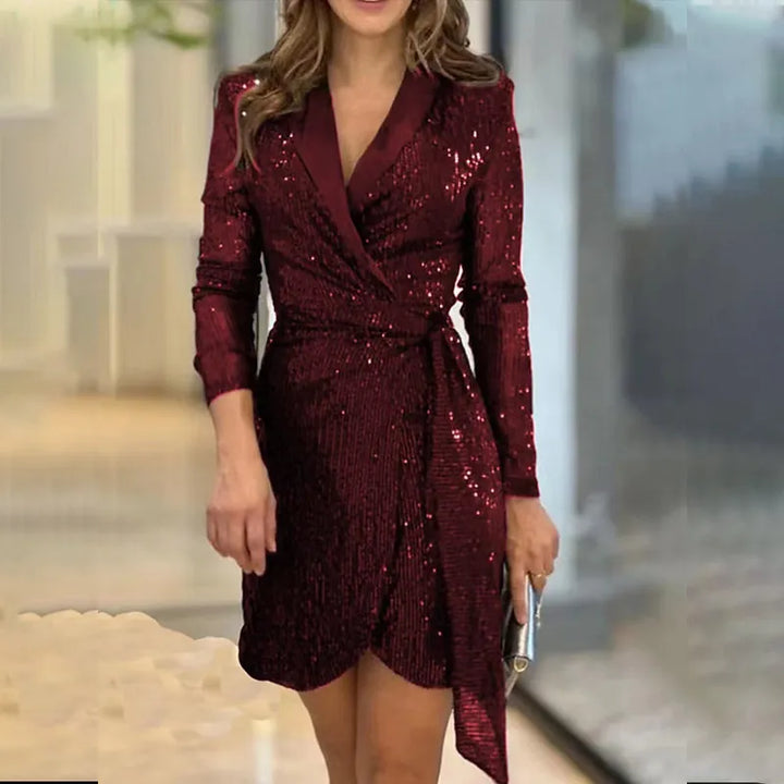 Modernes Damen Mini Pailletten Blazer-Kleid, perfekt als Abendkleid, Cocktailkleid oder für festliche Anlässe.