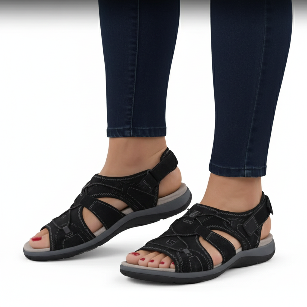 Ergonomische Damen Sandalen, orthopädisch, mit profilierter Sohle für sicheren Halt & Stabilität.