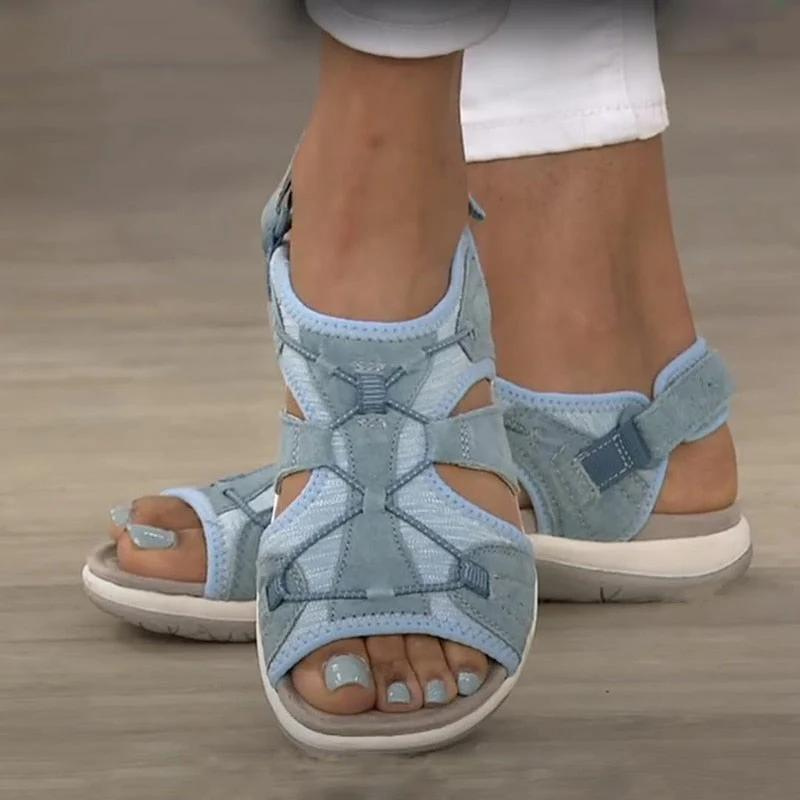 Orthopädische Damensandalen, blau, mit weicher Dämpfung und Halt für aktive Frauen im Alltag.