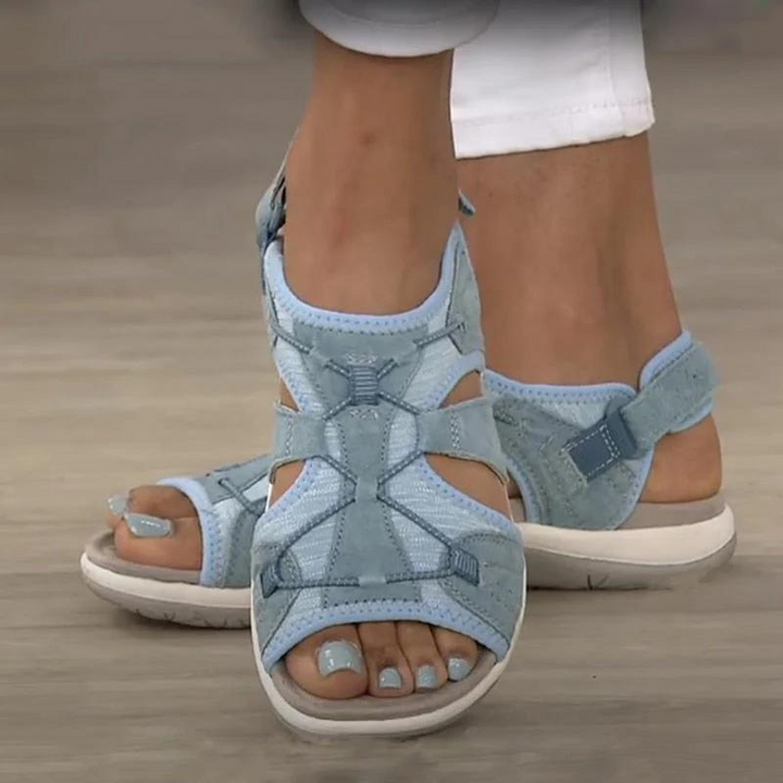 Orthopädische Damensandalen, blau, mit weicher Dämpfung und Halt für aktive Frauen im Alltag.