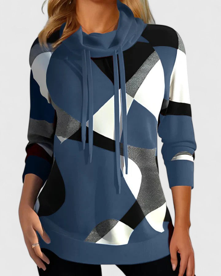 Eleganter Damen Farbblock Pullover mit Schalkragen, perfekt für Büro & Freizeit im Herbst/Winter. Moderner Strick-Langarmpullover.