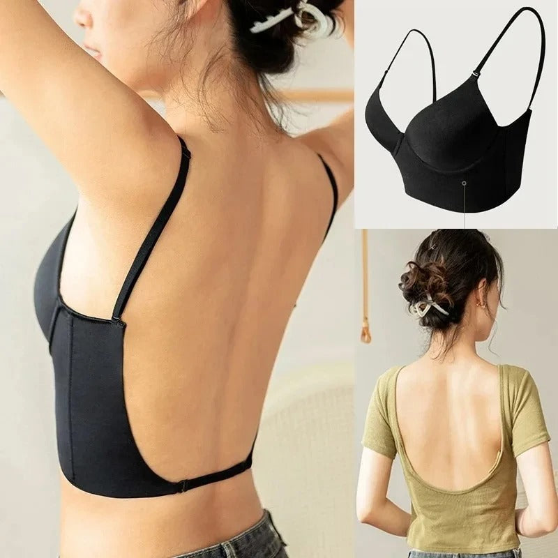 Damen Rückenfreier Push-up-BH in Schwarz. Unsichtbarer Halt & Komfort für rückenfreie Kleider.
