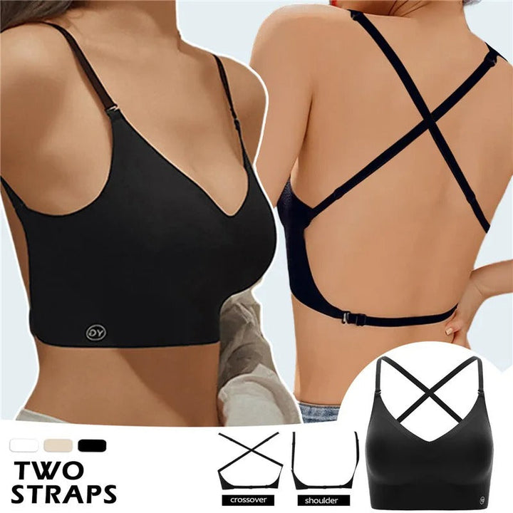 Weißer rückenfreier Push-up-BH für Damen. Perfekt für unsichtbaren Halt unter trägerlosen Kleidern.