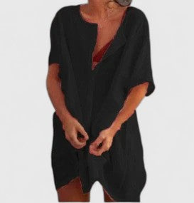 Relaxed Fit Damen Midikleid mit V-Ausschnitt, einfarbig, super bequem für den ganzen Tag.