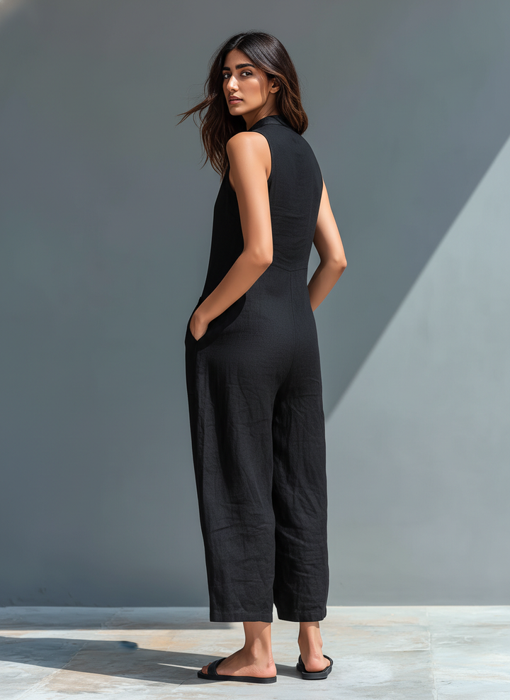 Stilvoller Damen Sommer Jumpsuit ärmellos, bequem und locker geschnitten, ideal für entspannte Tage.