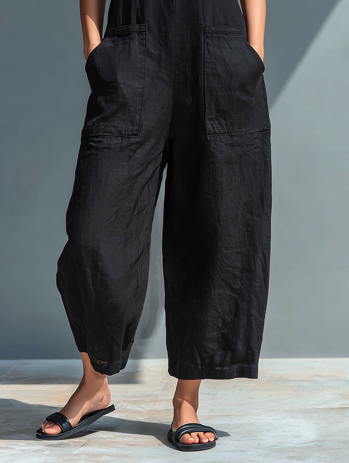 Leichter Damen Sommer Jumpsuit ärmellos, perfekt für heiße Tage, bequeme Freizeitmode mit Taschen.