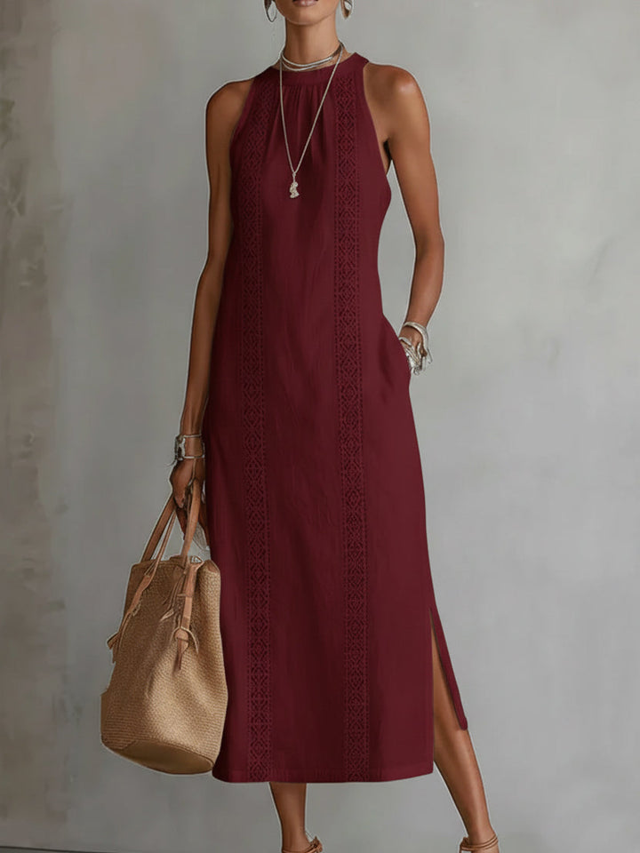 Vielseitiges Damen Sommer Maxikleid, ärmellos und bestickt. Für den Strand, Partys oder elegante Freizeit-Looks.
