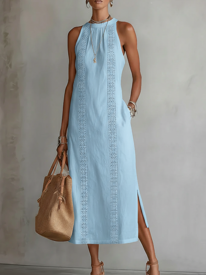 Luftiges Damen Sommer Maxikleid, ärmellos mit zarten Stickereien. Ein Must-have für die warme Jahreszeit.