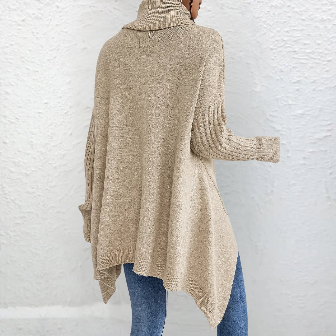 Kuscheliger Damen Langarm Rollkragenpullover aus Strick. Ideal für den entspannten Herbst-Freizeit-Look.