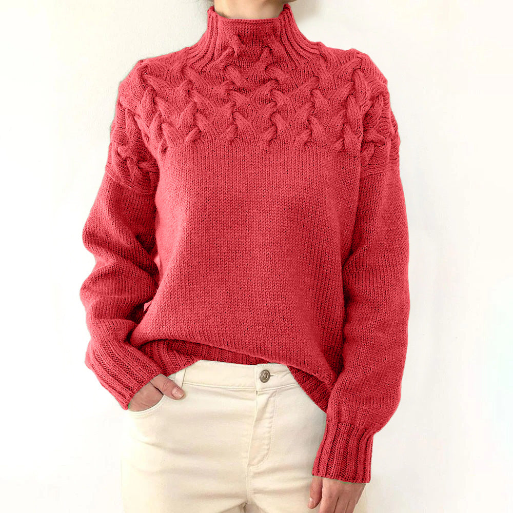 Stilvoller Damen Strickpullover mit Rollkragen, ideal für den Herbst. Komfortabel und warm für jeden Anlass.