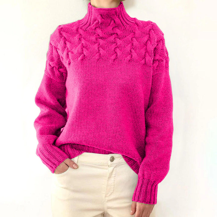 Trendiger Damen Strickpullover für den Herbst. Rollkragenpullover kombiniert Wärme mit modernem Stil.