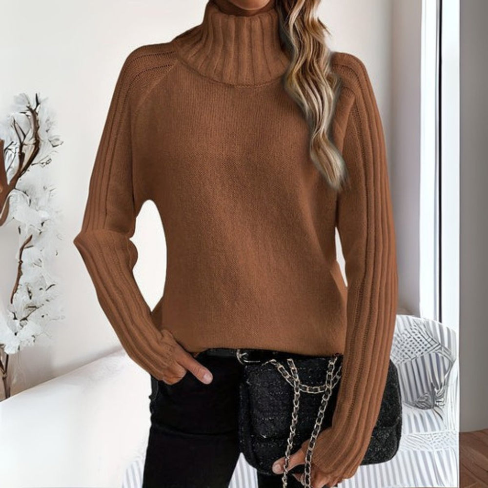 Eleganter Damen Rollkragenpullover aus Strick, ideal für Herbsttage. Warmes Langarm-Oberteil für stilvolle Freizeitmode.