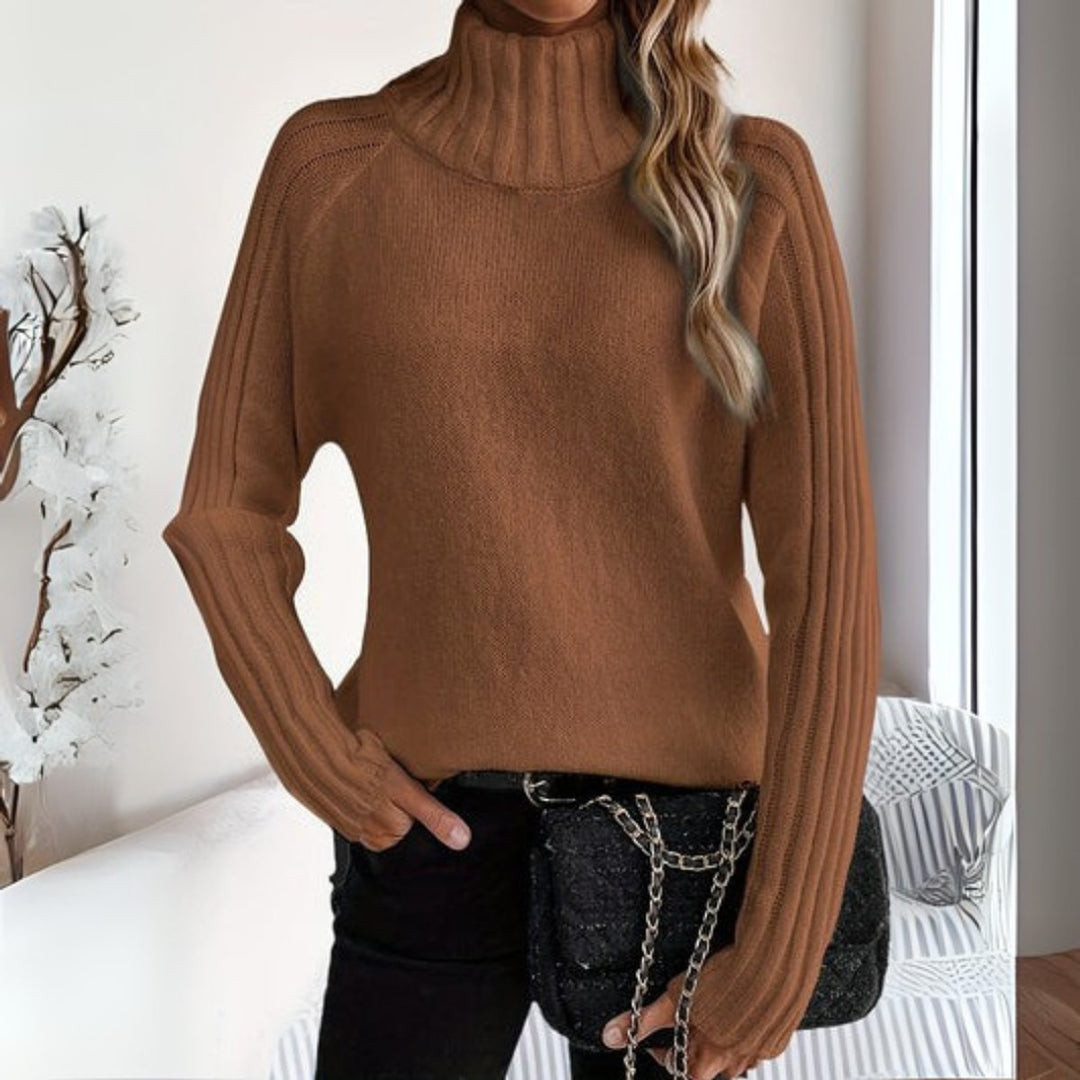 Eleganter Damen Rollkragenpullover aus Strick, ideal für Herbsttage. Warmes Langarm-Oberteil für stilvolle Freizeitmode.