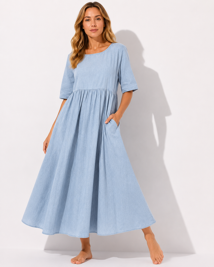 Kurzarm-Damenkleid, bequem & modisch, perfekt für warme Tage, mit schmeichelhaftem Rundhals.