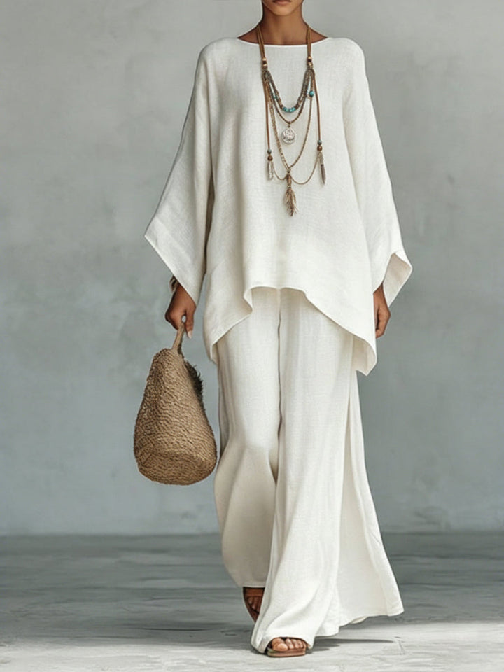 Elegantes Damen Sommer Set, Zweiteiler mit Oversized Oberteil & weite Hose für stilvolle Freizeitlooks.