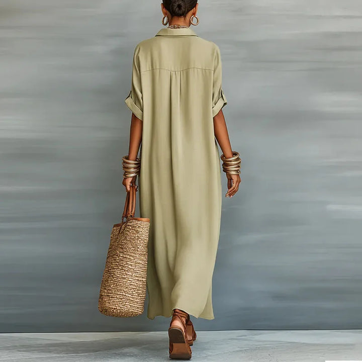 Lockeres Damen Sonnenkleid, lang und bequem, perfekt als Sommerkleid für Strand und Urlaub.