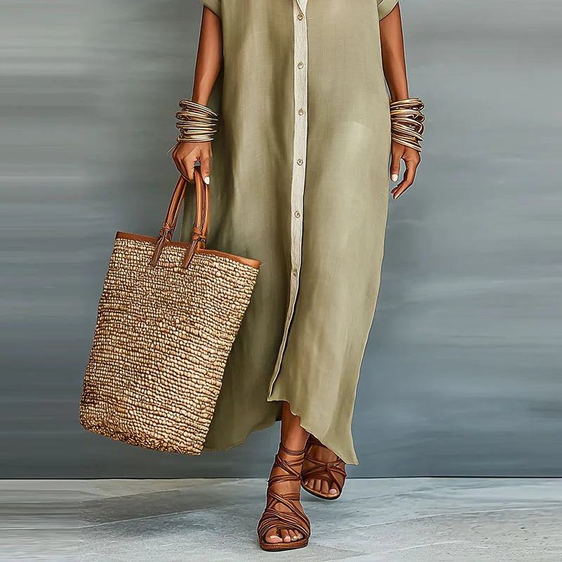 Lockeres Damen Maxikleid, kurzarm, bequem und elegant. Perfekt als Freizeit-, Strand- oder Urlaubskleid.