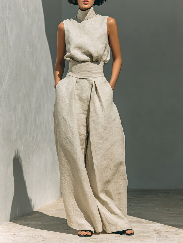 Damen Sommer-Set Alina: Elegantes, luftiges Zweiteiler-Set mit ärmelloser Bluse & weiter Hose für hohen Komfort.