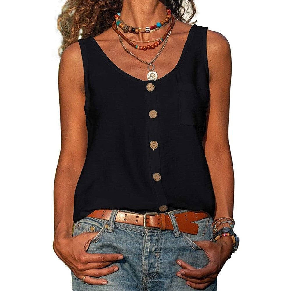 Lässiges Damen Top für den Sommer, mit eleganter Knopfleiste. Perfekt für entspannte Tage und Freizeitmode.
