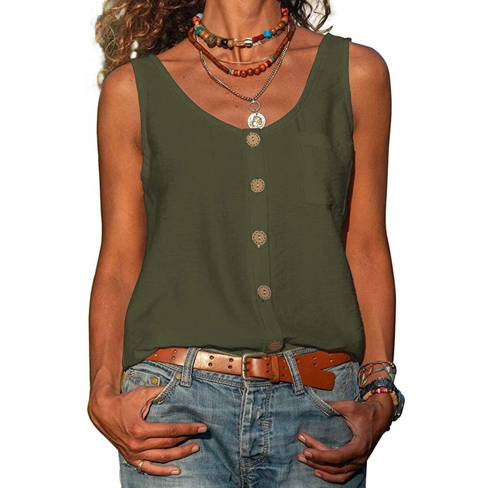 Schickes, ärmelloses Damen Sommer-Top mit Knopfdetails. Ideal als lässiges Oberteil für den Alltag und Ausflüge.