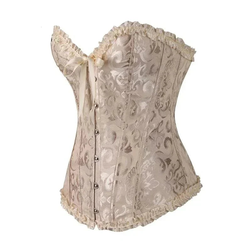 Exquisites Spitzen-Korsett für Damen, schwarz, figurbetont, als luxuriöse Unterwäsche & Abendmode.