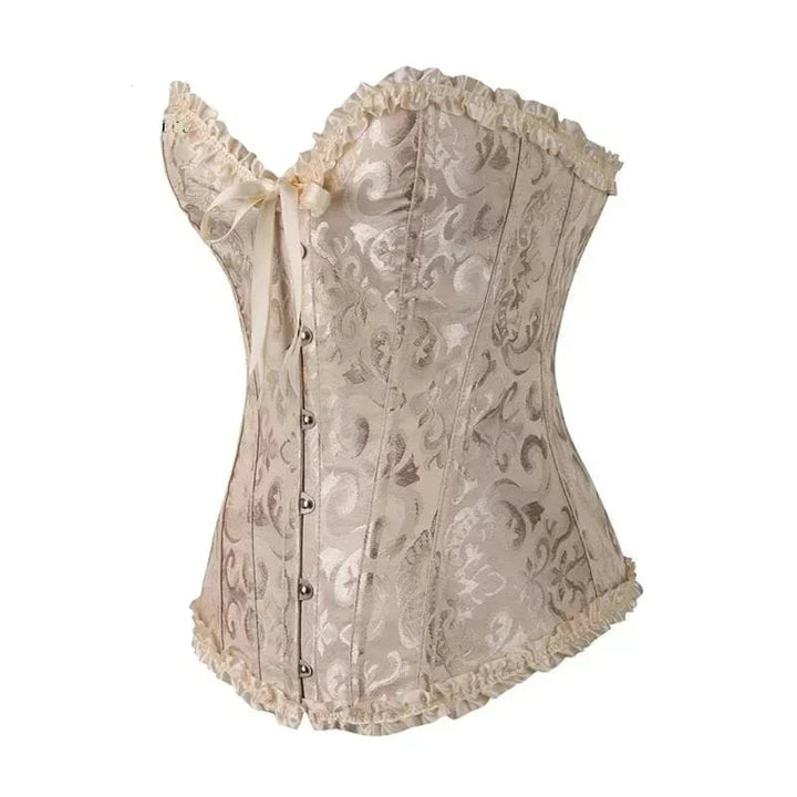 Exquisites Spitzen-Korsett für Damen, schwarz, figurbetont, als luxuriöse Unterwäsche & Abendmode.