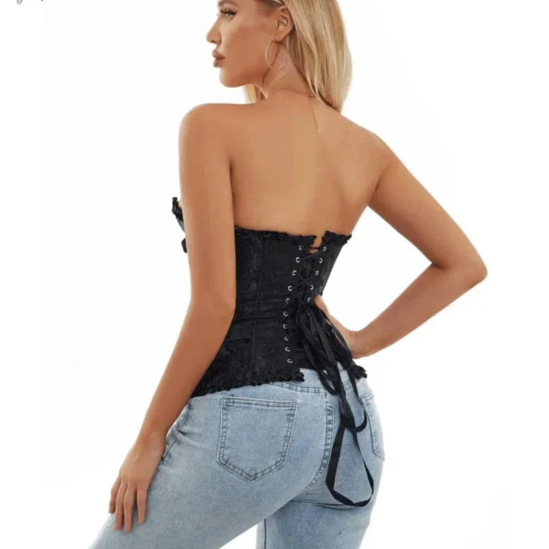 Elegantes schwarzes Damen-Spitzenkorsett, mit Details für eine perfekte Silhouette & Partymode.