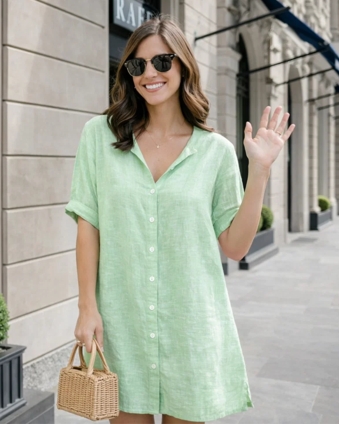 Luftiges Damen Sommerkleid mit V-Ausschnitt und Knotendetail, bequem für Strand und Freizeit.