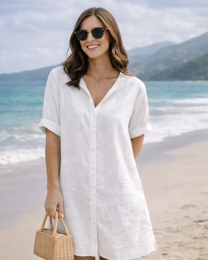 Damen Freizeitkleid mit praktischem Knotendetail und V-Ausschnitt, ein Must-have für jeden Sommer.