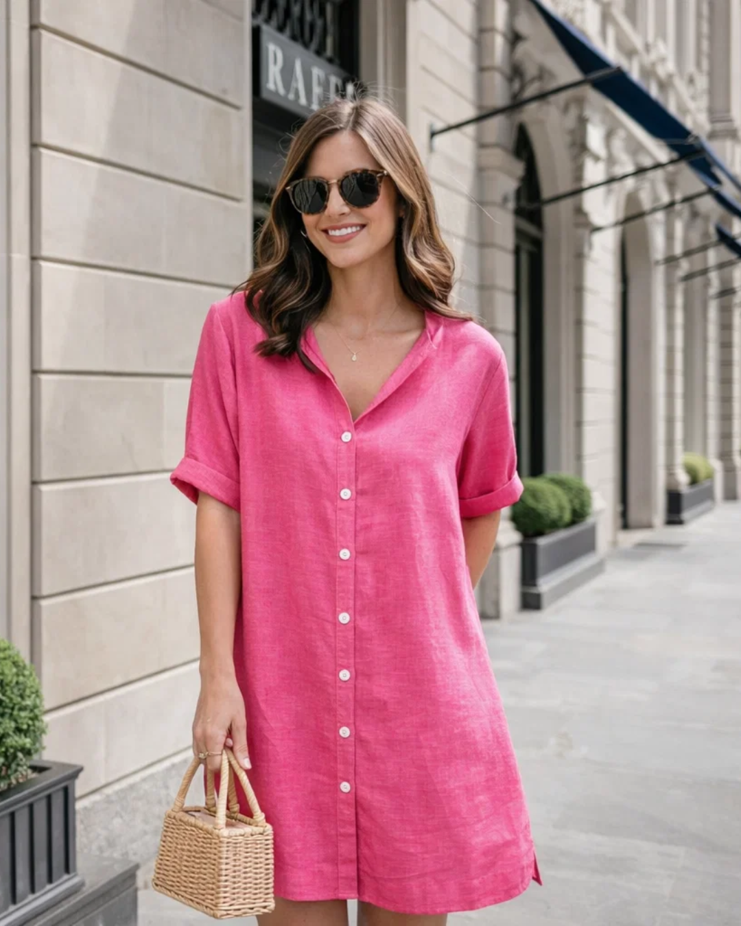 Bequemes Sommerkleid für Damen, locker geschnitten mit Kurzarm und V-Ausschnitt, perfekt für den Urlaub.