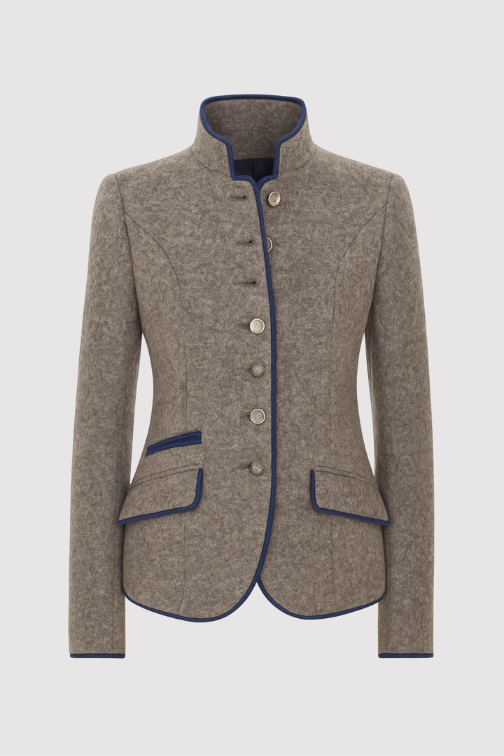 Damen Taillierter Blazer mit eleganter Kontrastpaspel, ideal für Büro & Freizeit.