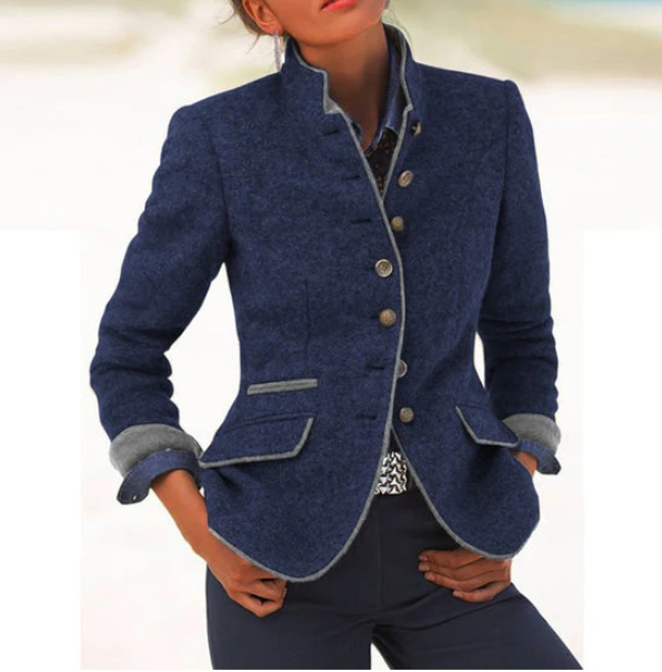 Vielseitiger Damen Blazer, tailliert, mit Kontrastpaspel; perfekt für Büro und stilvolle Freizeit.