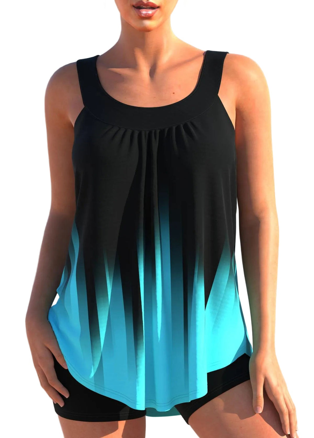 Damen Tankini Set mit hochgeschnittener Hose. Zweiteilige Bademode für Strand & Pool.