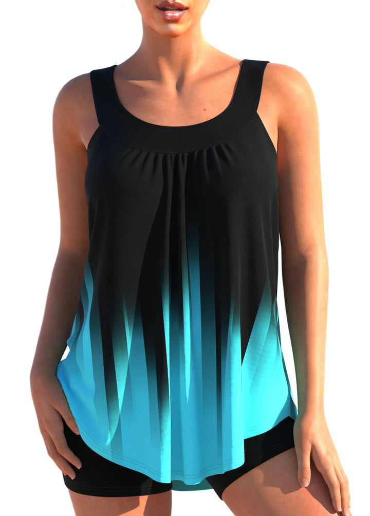 Damen Tankini Set mit hochgeschnittener Hose. Zweiteilige Bademode für Strand & Pool.