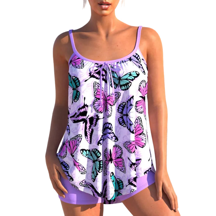 Vielseitiges Damen Tankini Set mit hochgeschnittener Hose. Für Strand, Pool und Freizeit im Sommer.