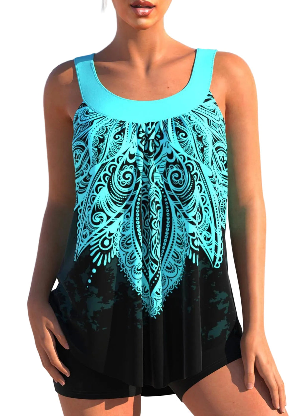 Figurfreundlicher Damen Tankini Oberteil. Komfortable Schwimmbekleidung für den Sommerurlaub.