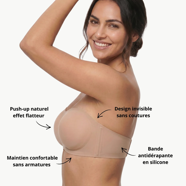 Trägerloser Push-up BH für Damen in Weiß, bügellos und bequem für ultimativen Komfort den ganzen Tag.