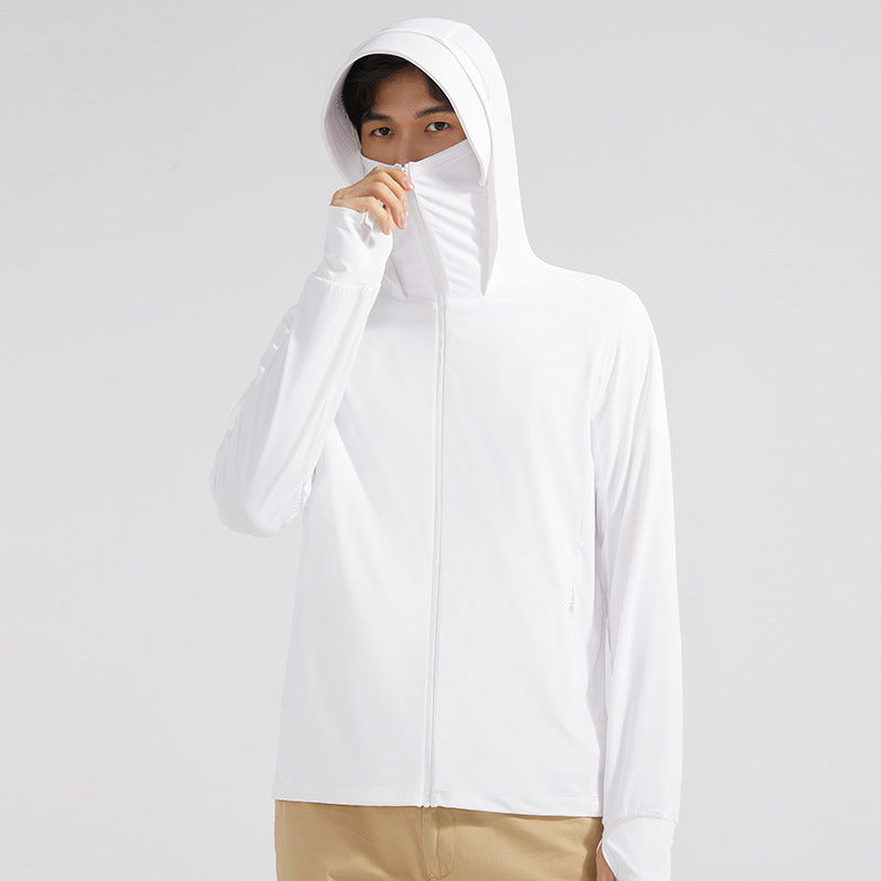 Damen Funktionsjacke mit UV-Schutz, Kapuze und abnehmbarer Gesichtsmaske. Perfekt für Outdoor.