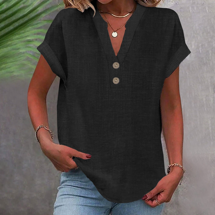 Bequemes Damen Longshirt mit V-Ausschnitt: Entspannter, lockerer Schnitt für warme Sommertage. Kurze Ärmel.