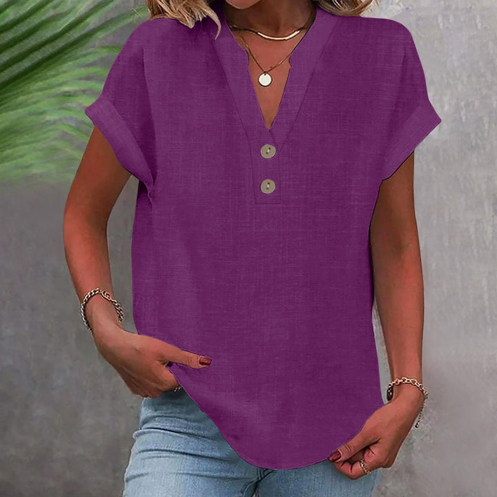 Luftiges Damen Kurzarm Longshirt: V-Ausschnitt, lässig geschnitten, ideal für Sommer und Freizeit-Look.
