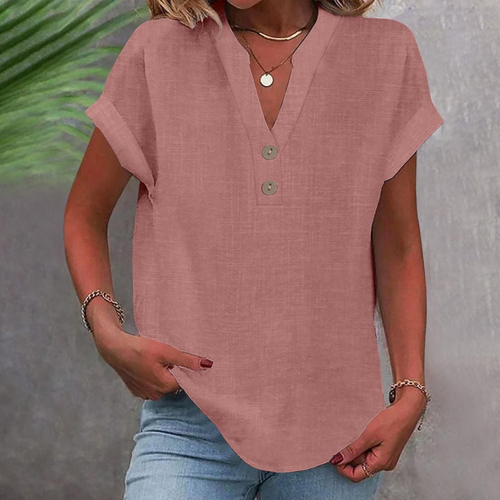 Damen V-Ausschnitt Longshirt für den Sommer: Lässiger Look, kurze Ärmel, bequem und atmungsaktiv.