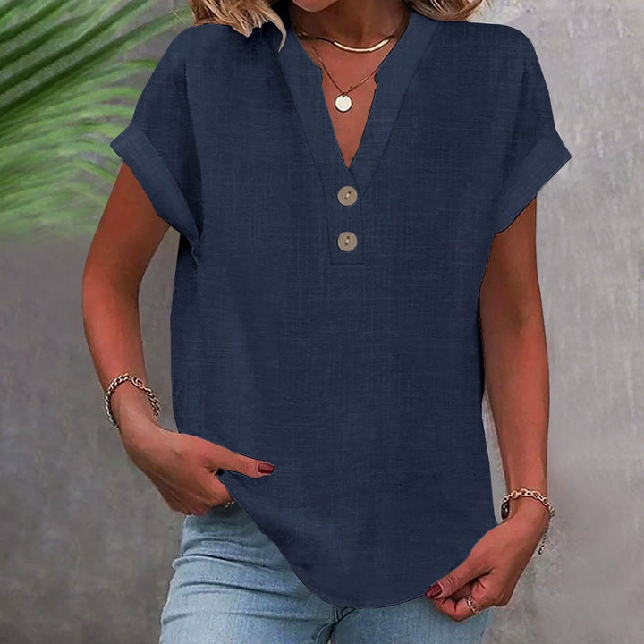 Damen Freizeit Longshirt: V-Ausschnitt, kurzärmelig, luftig und sehr bequem. Optimal für den Sommer-Alltag.