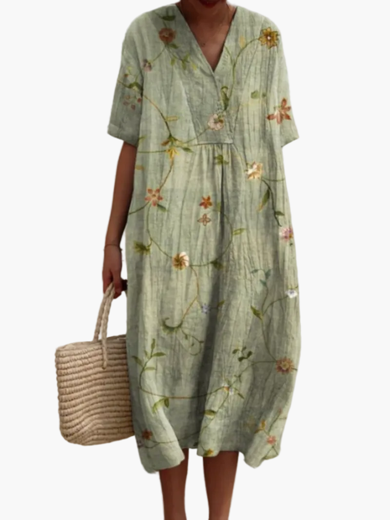 Bequemes Damen Sommer Midikleid mit Blumenmuster, kurzärmlig, für den lässigen Look.