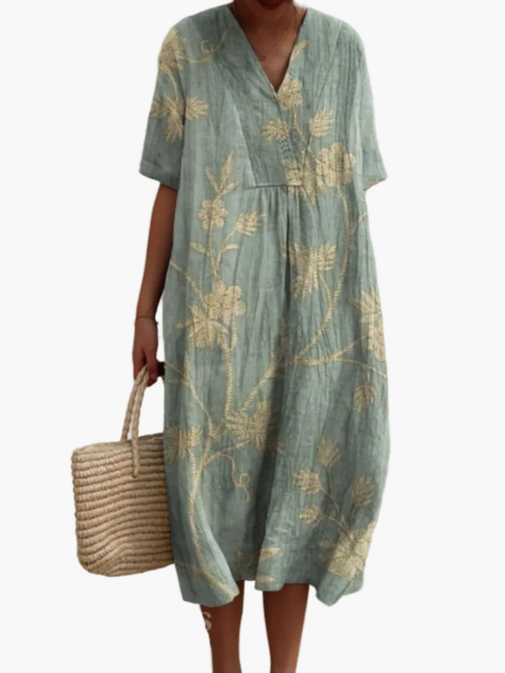 Schickes Sommerkleid, Damen, mit Blumenmuster, Midi-Länge, im Vintage-Stil, locker.