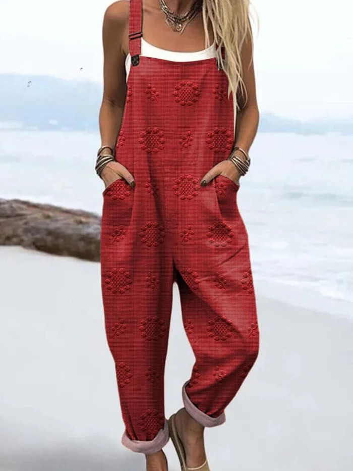 Bequemer Damen Jumpsuit im Vintage-Stil für den Sommer. Lässiger Einteiler, ideal für Freizeit und warme Tage.