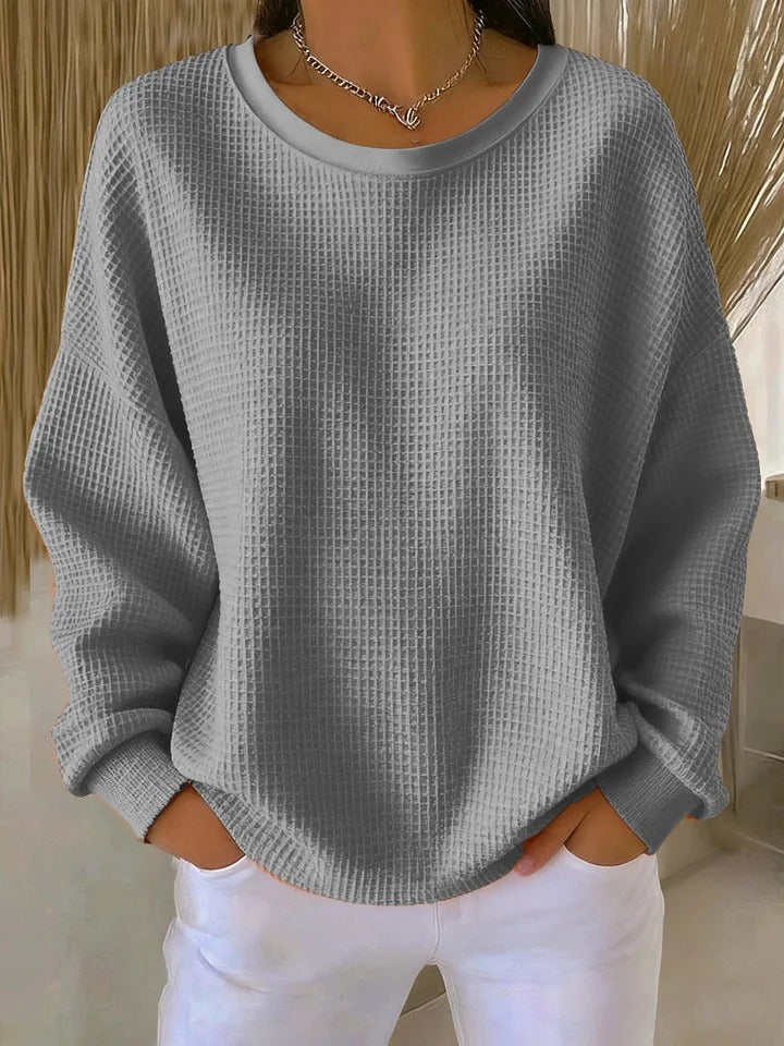Trendiger Damen Waffelstrick Pullover, bequem für Freizeit, Büro & Alltag.
