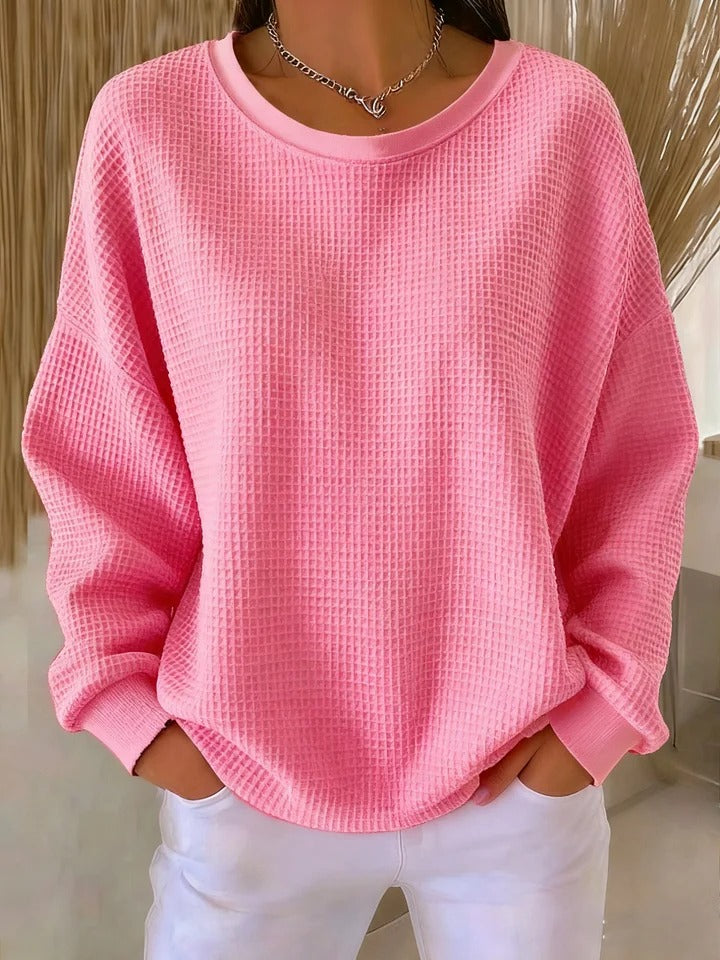 Eleganter Damen Waffelstrick Langarmpullover für stilvollen Alltag & Damenmode.