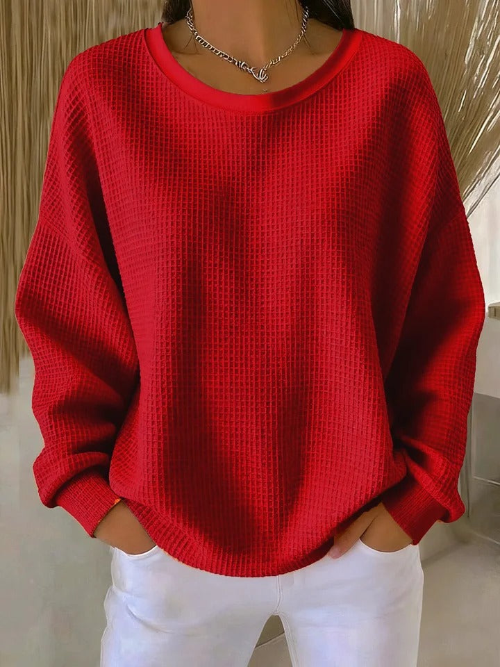 Bequemer Damen Waffelstrick Pullover, ideal für Freizeit, Herbst & kühle Tage.